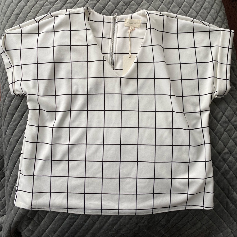 Melloday White and black striped blouse - Large